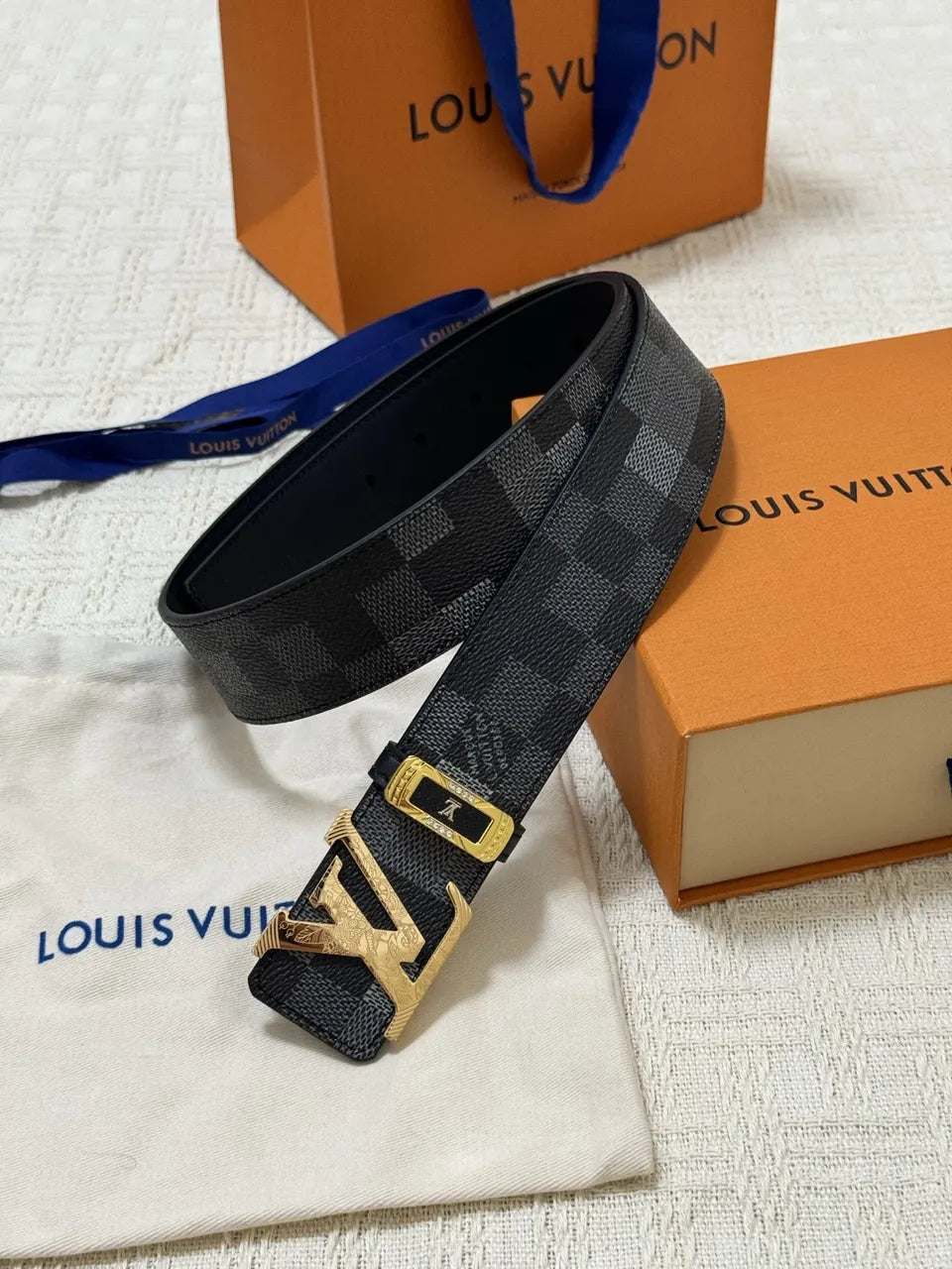 Louis Vuitton Damier Infini Black Belt Gold Buckle - Hình 9