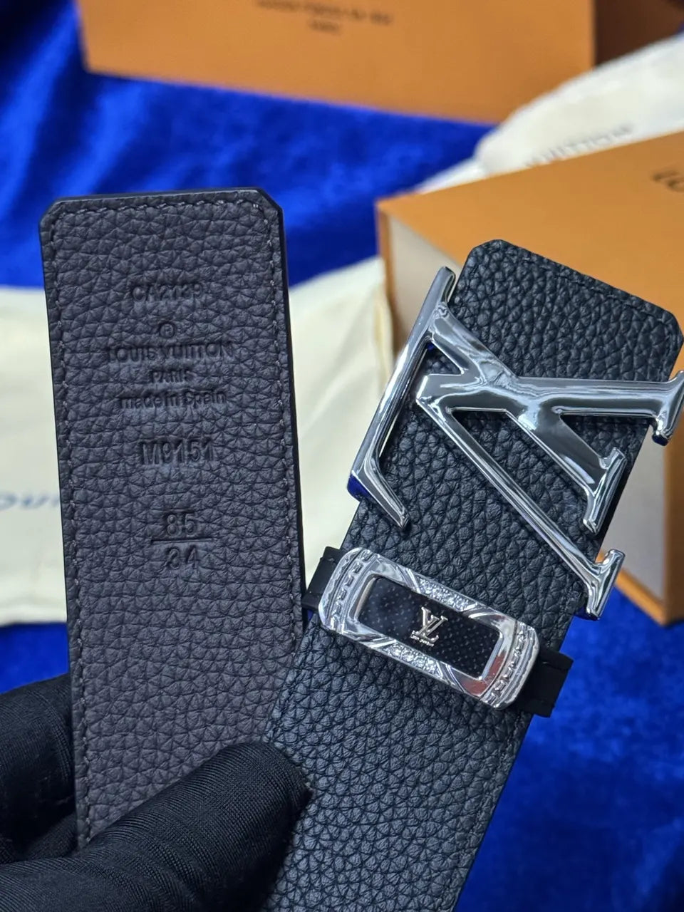 silver Louis Vuitton Black Taurillon Leather Belt - Hình 7