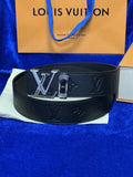 Louis Vuitton Black Embossed Leather Belt silver