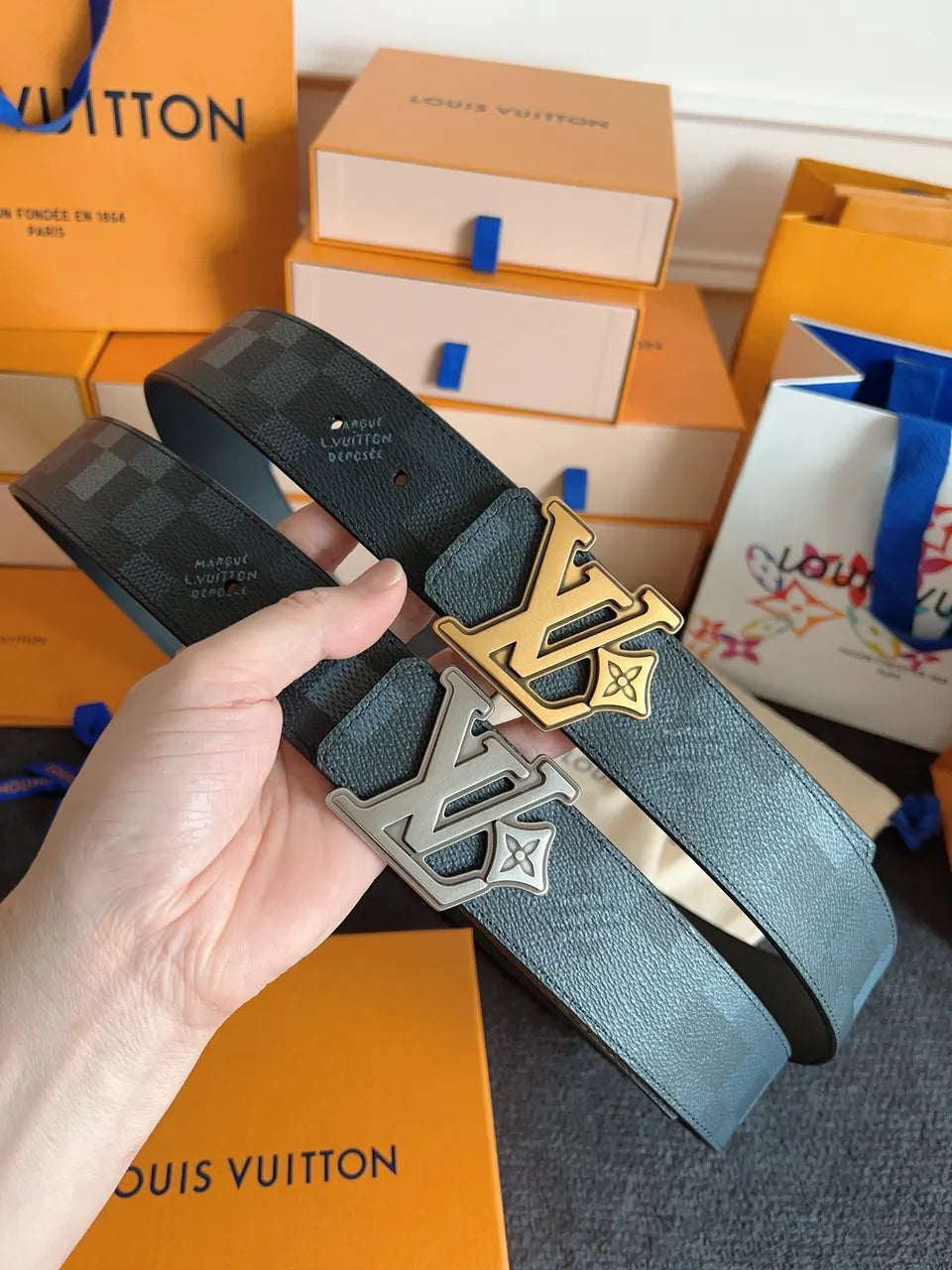black Louis Vuitton Damier Infini Belt - Hình 9