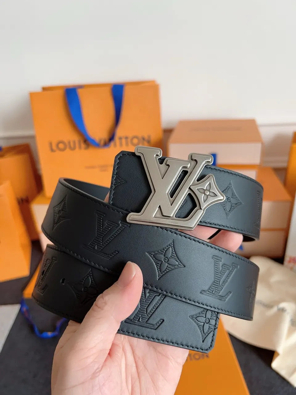 Louis Vuitton Black Embossed Monogram Belt
