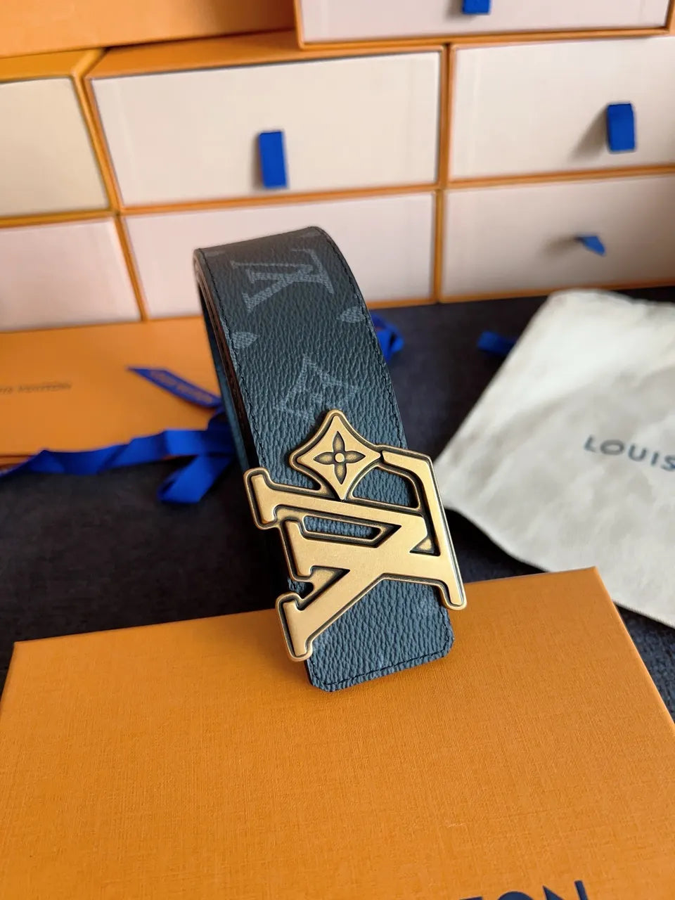black monogram Louis Vuitton Gold Buckle Belt