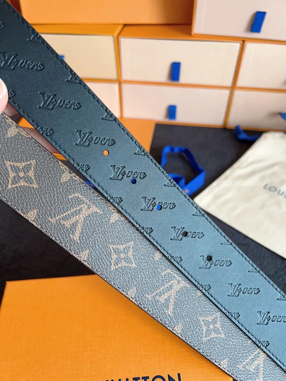 silver Louis Vuitton Monogram Brown Belt - Hình 6