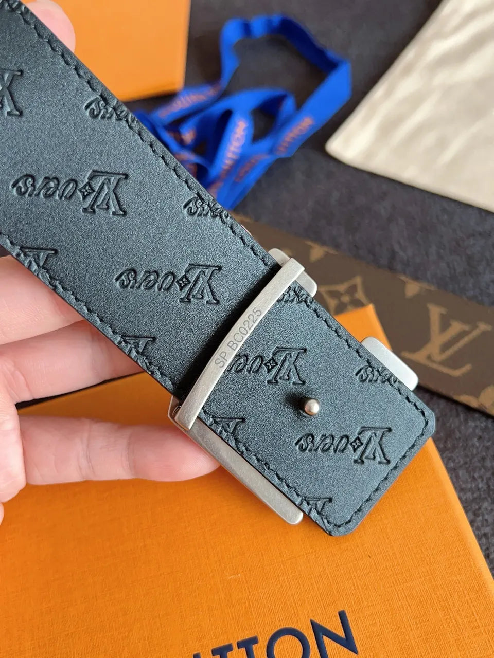 silver Louis Vuitton Monogram Brown Belt - Hình 8