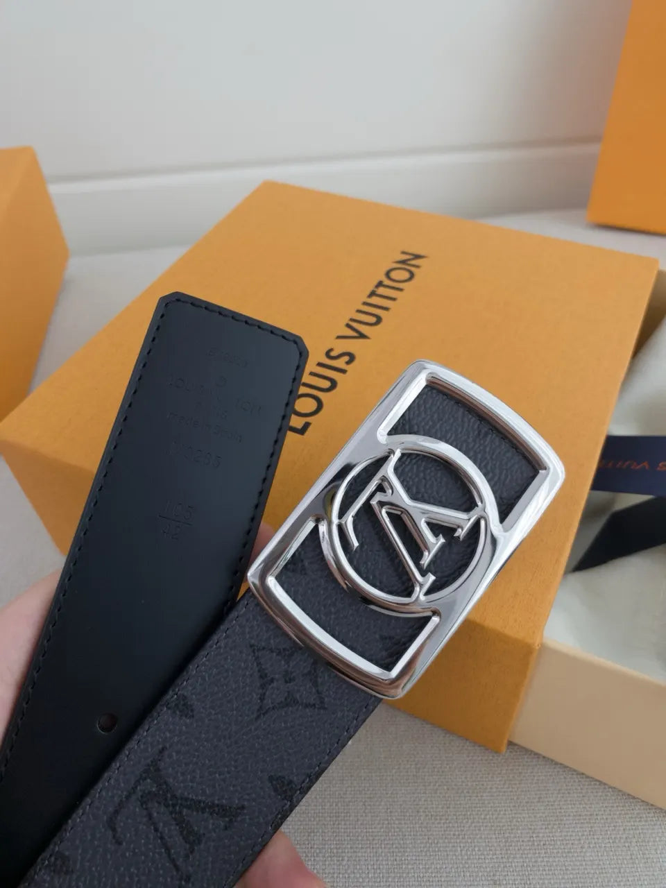 LV Black Monogram Belt Silver