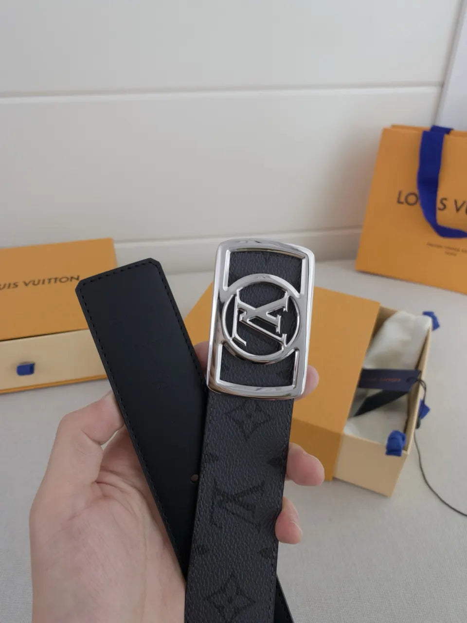 LV Black Monogram Belt Silver - Hình 2
