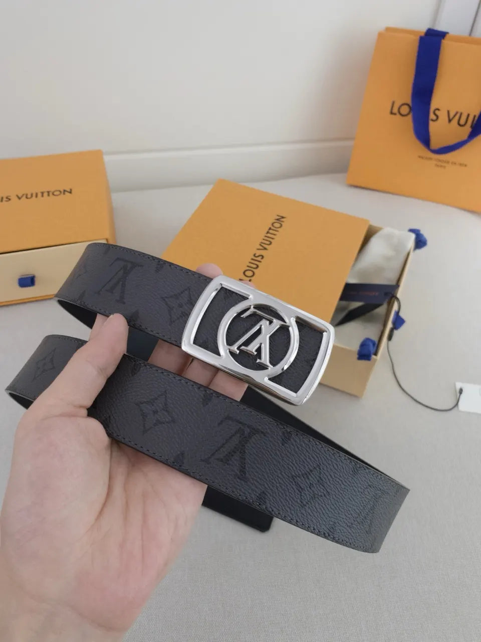 LV Black Monogram Belt Silver - Hình 4