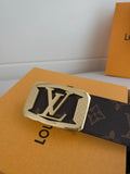gold lv Louis Vuitton Monogram Brown Belt