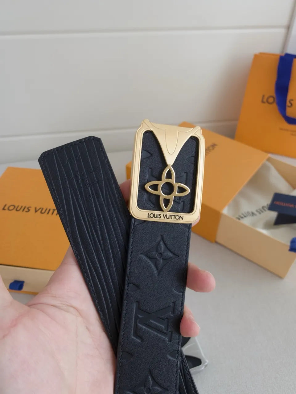 Louis Vuitton Navy Blue Leather Belt - Hình 2
