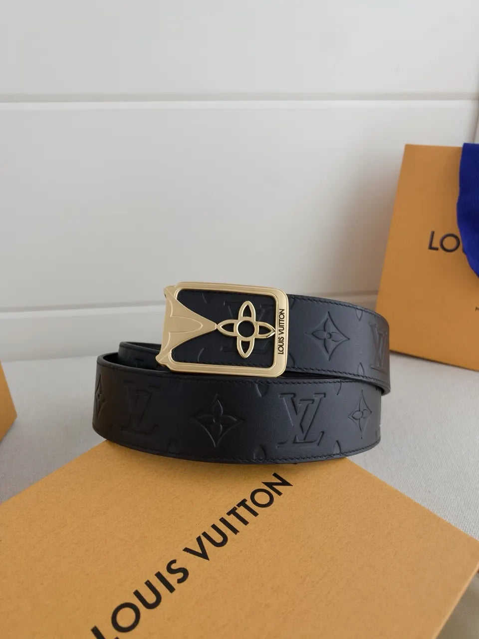 Louis Vuitton Navy Blue Leather Belt - Hình 4