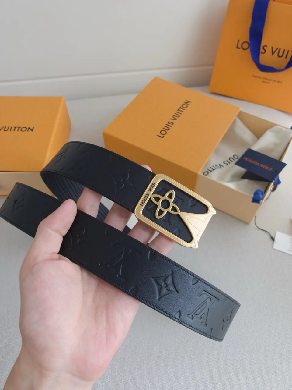 Louis Vuitton Navy Blue Leather Belt - Hình 5