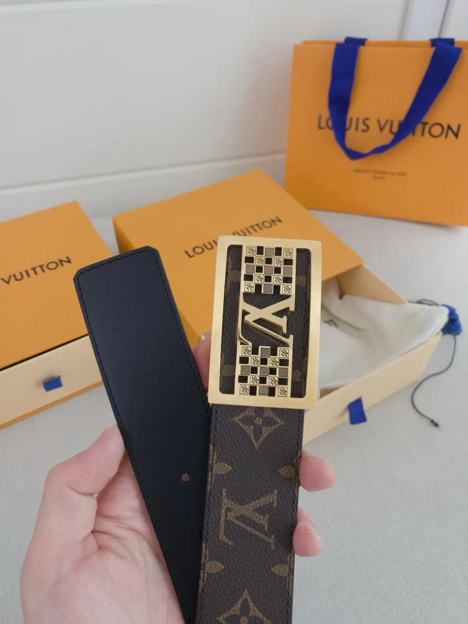gold buckle Louis Vuitton Monogram Brown Belt