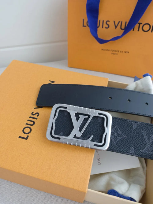 black silver Louis Vuitton Monogram Eclipse Belt