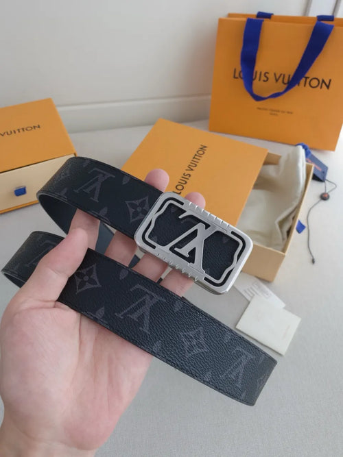 black silver Louis Vuitton Monogram Eclipse Belt - Hình 2