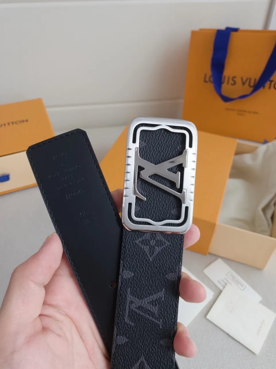 black silver Louis Vuitton Monogram Eclipse Belt - Hình 3