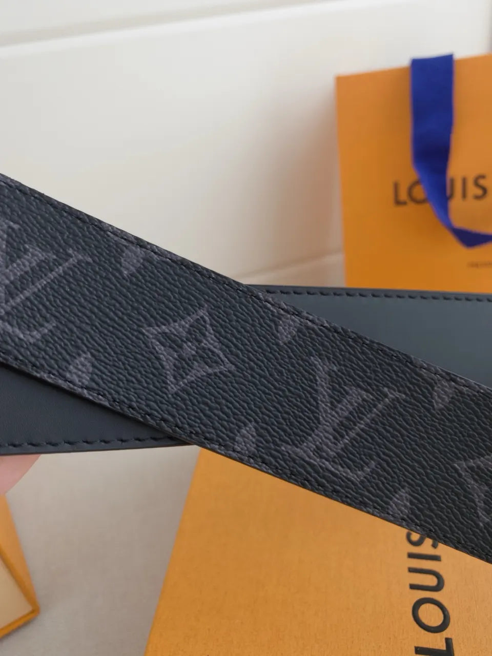 black silver Louis Vuitton Monogram Eclipse Belt - Hình 5