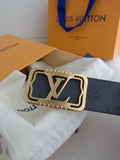 Louis Vuitton Navy Leather Belt gold