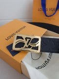 gold Louis Vuitton Black Embossed Belt