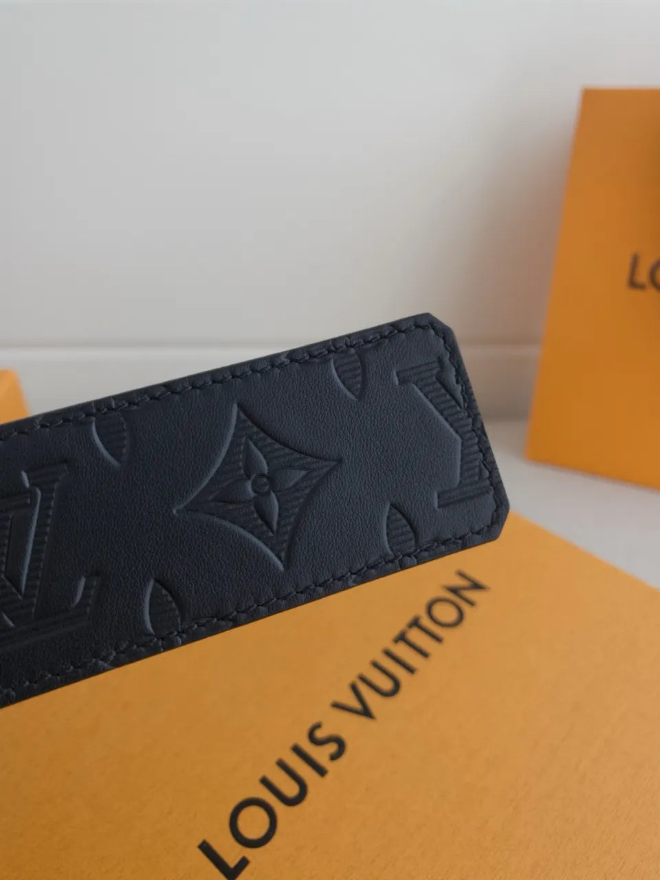 gold Louis Vuitton Black Embossed Belt - Hình 5