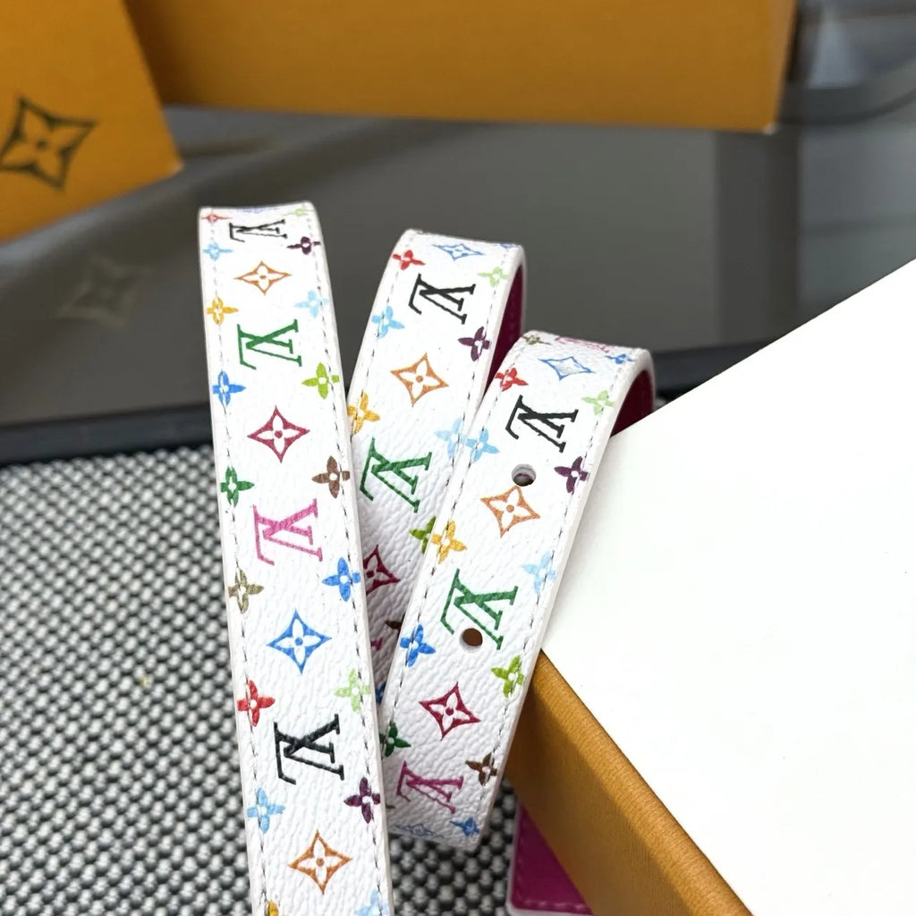 gold Louis Vuitton White Multicolor Monogram Belt
