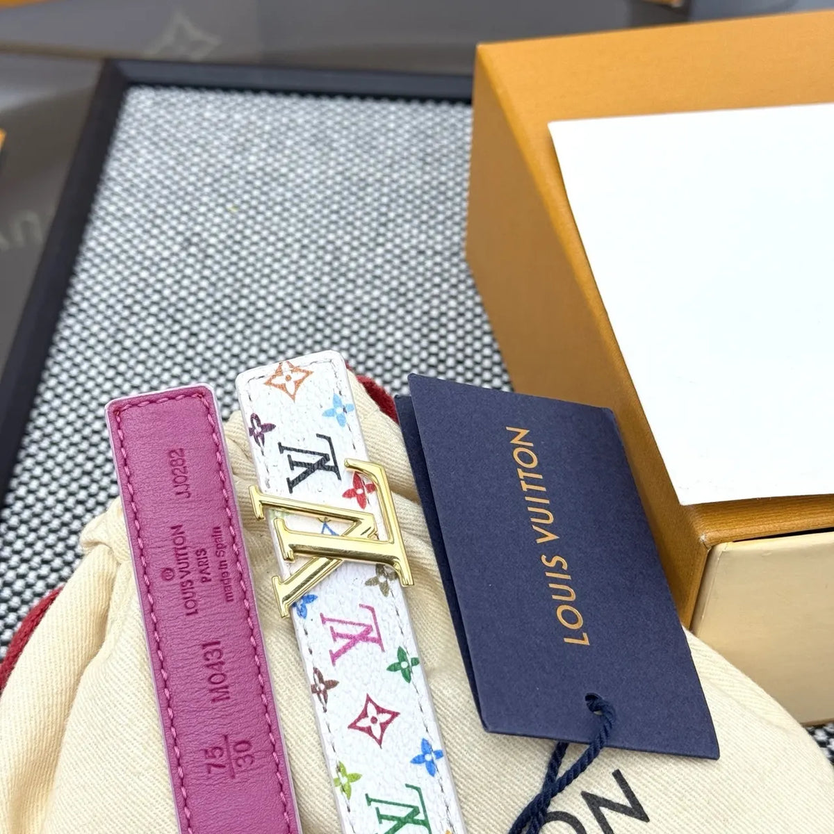 gold Louis Vuitton White Multicolor Monogram Belt - Hình 2