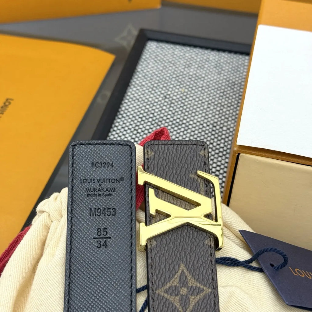 gold buckle Louis Vuitton Monogram Brown Belt - Hình 5