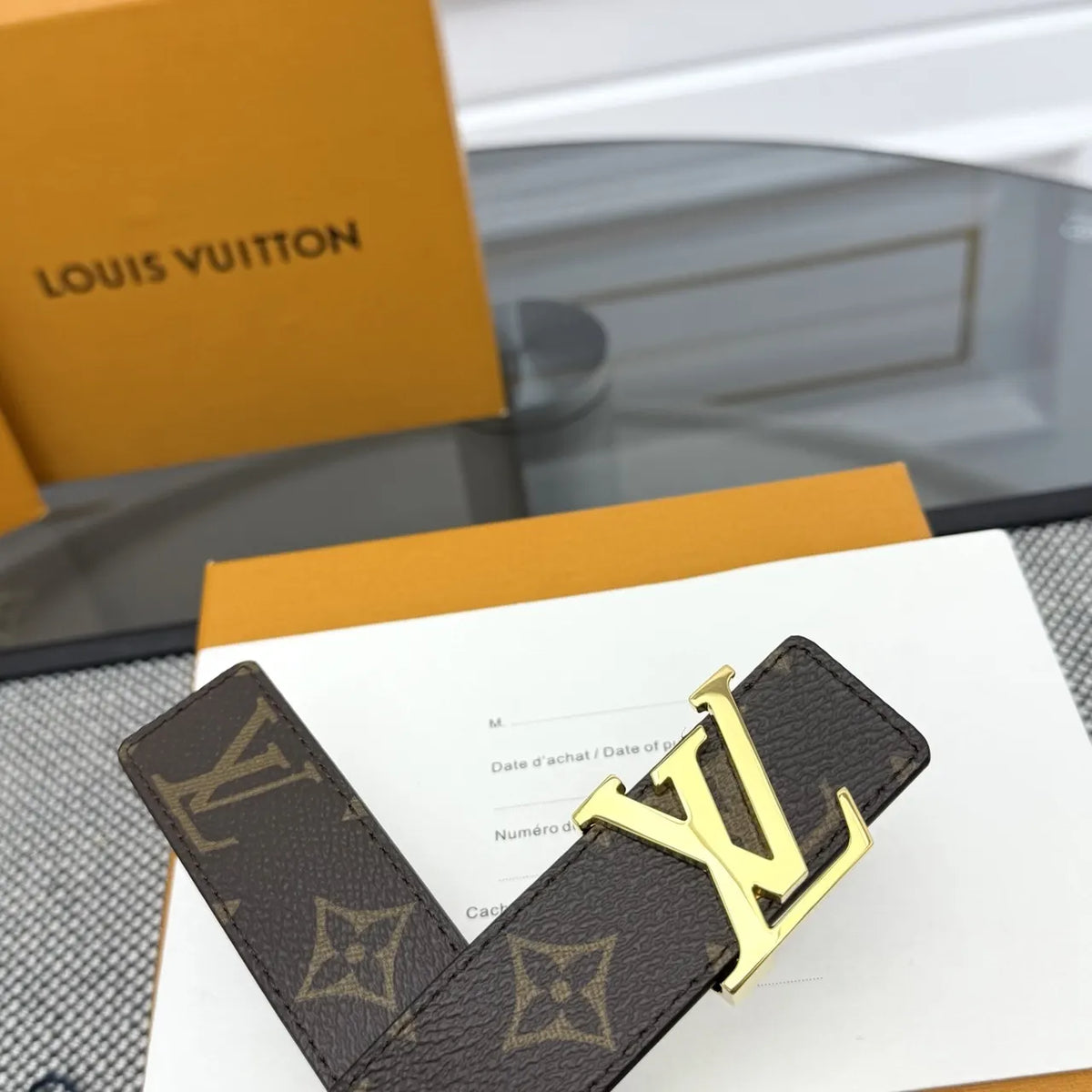 gold buckle Louis Vuitton Monogram Brown Belt - Hình 6
