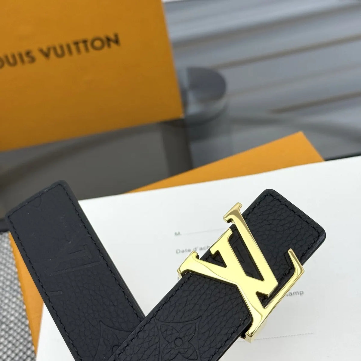 monogram Louis Vuitton Black Embossed Belt - Hình 6