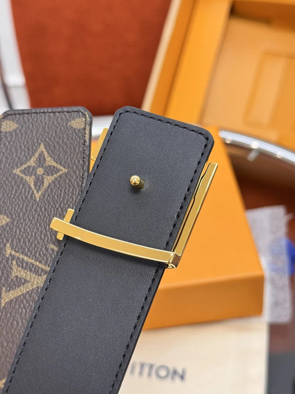 Louis Vuitton Monogram Brown Belt gold - Hình 2