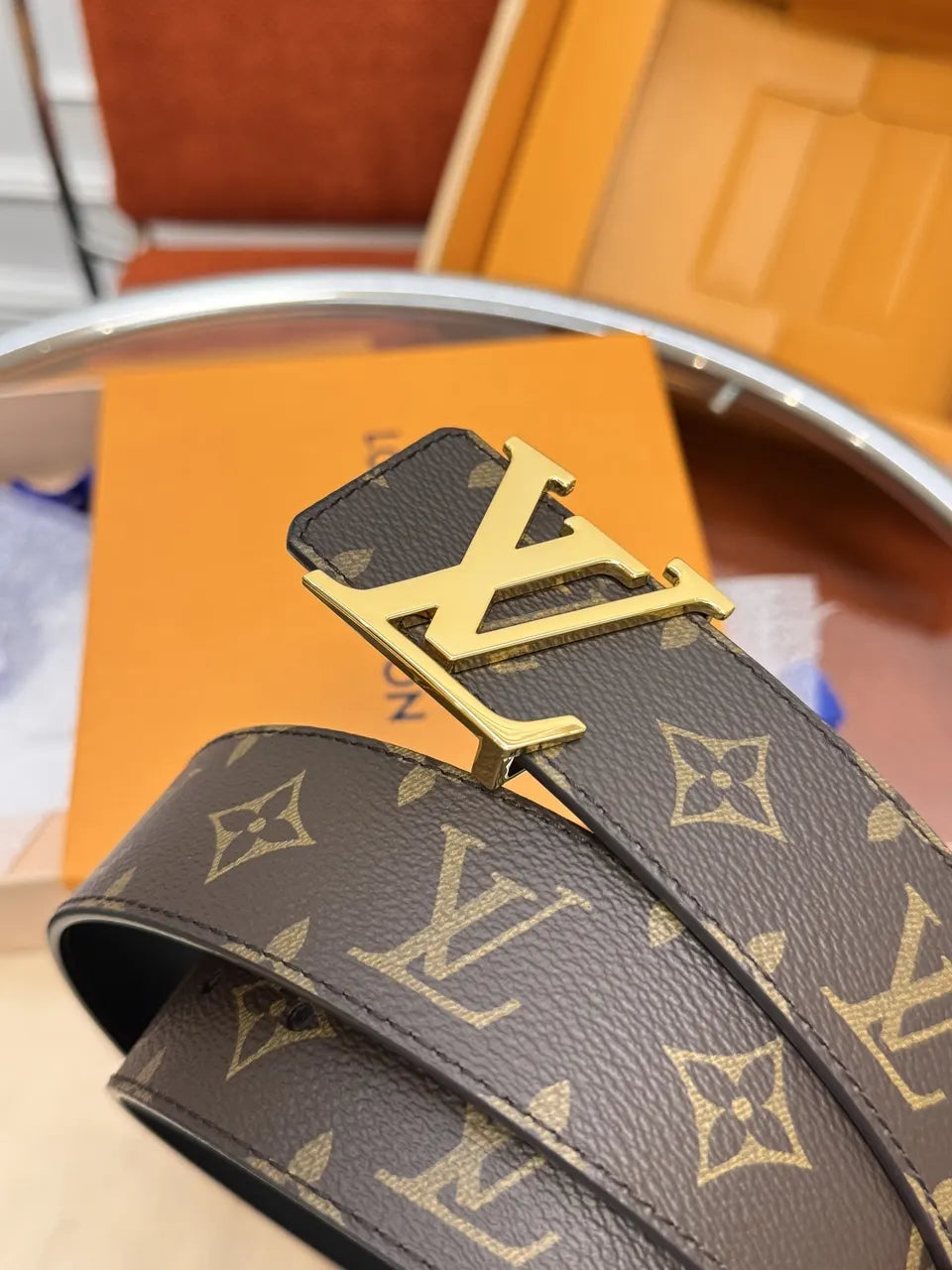 Louis Vuitton Monogram Brown Belt gold - Hình 4