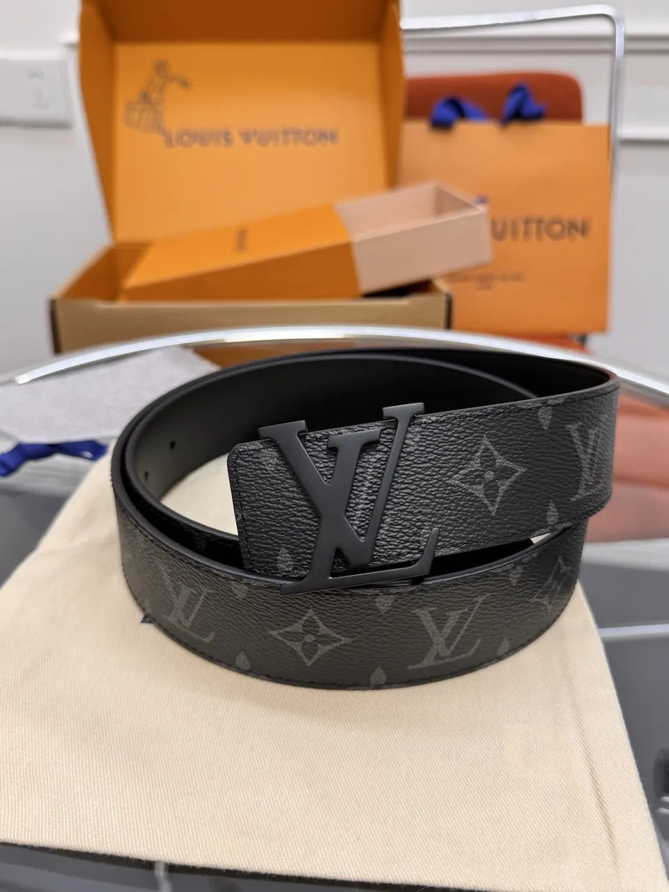 black Louis Vuitton Shadow Belt