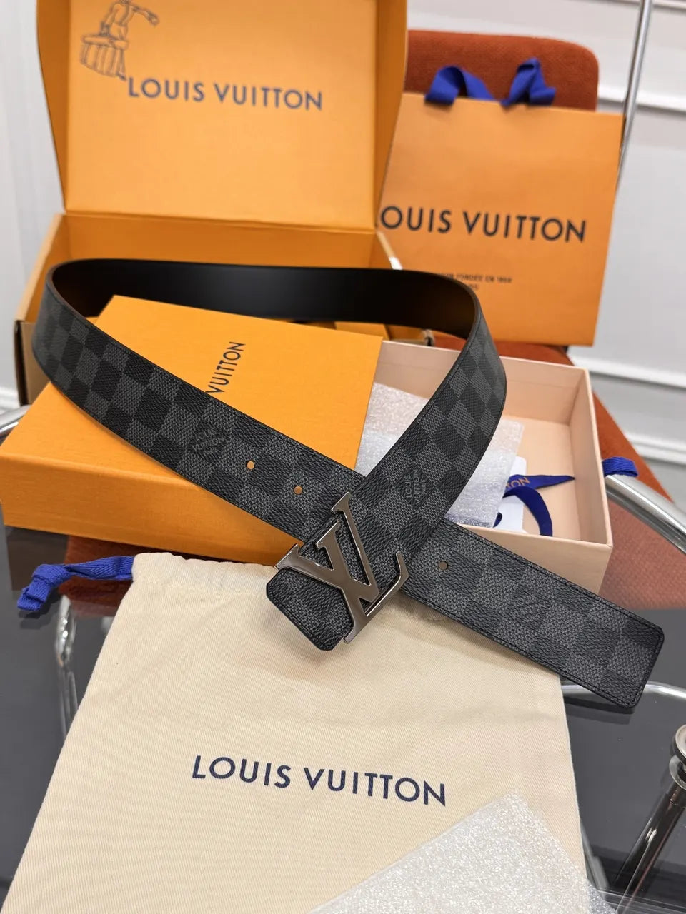 Louis Vuitton Damier Graphite LV Buckle Belt - Hình 9