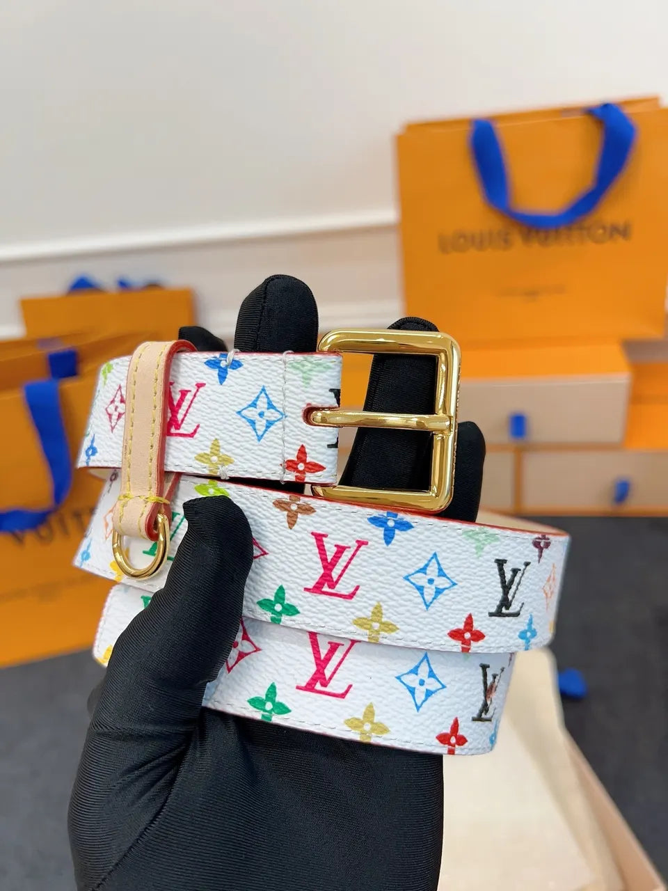 LV White Multicolor Monogram Belt