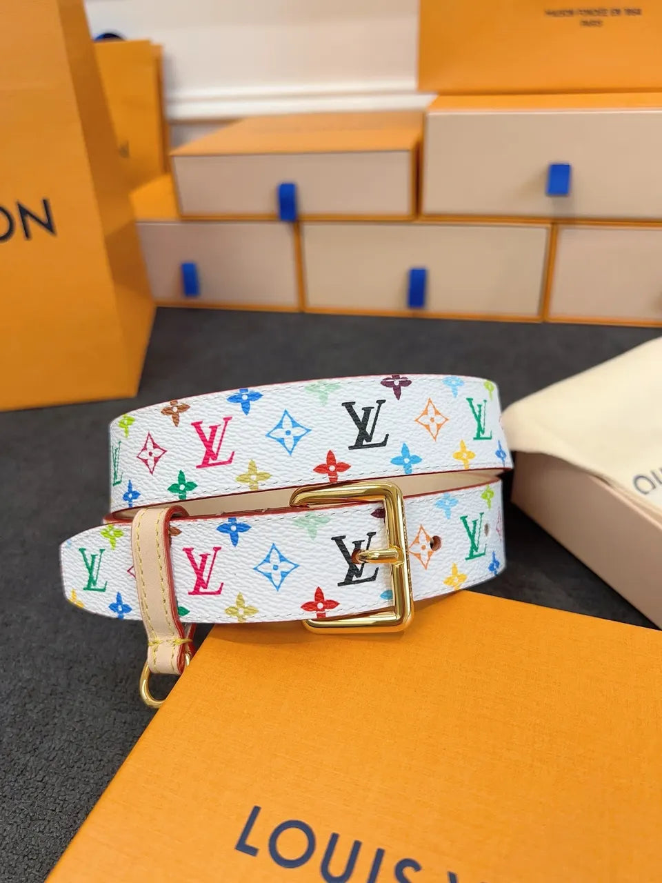 LV White Multicolor Monogram Belt - Hình 3
