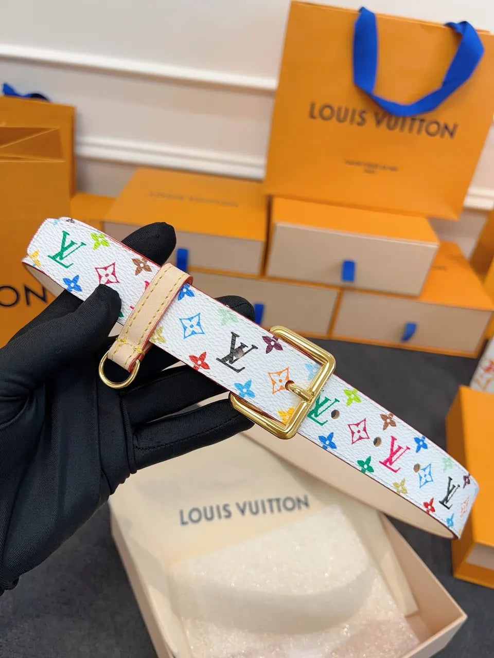 LV White Multicolor Monogram Belt - Hình 4