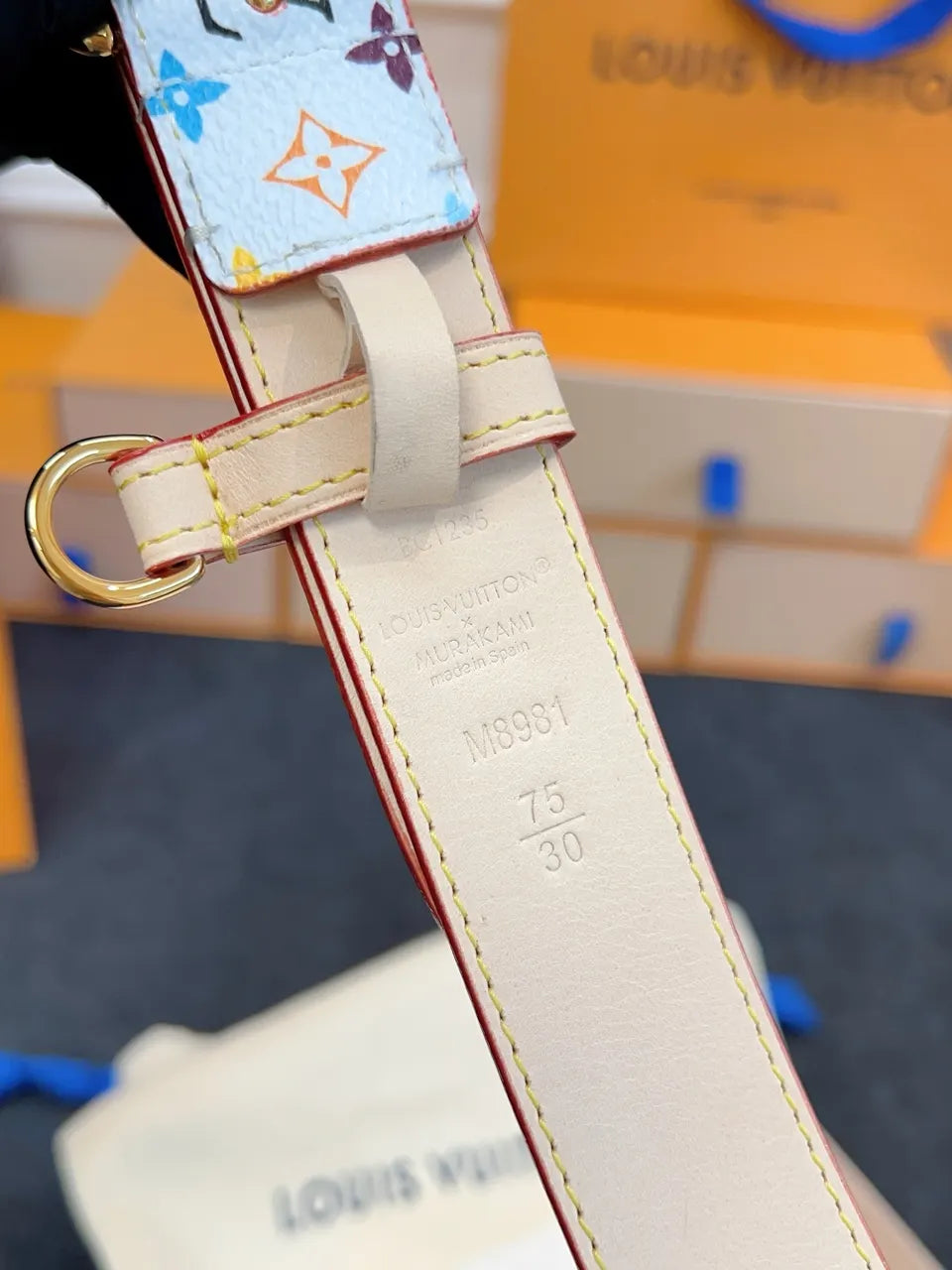 LV White Multicolor Monogram Belt - Hình 5