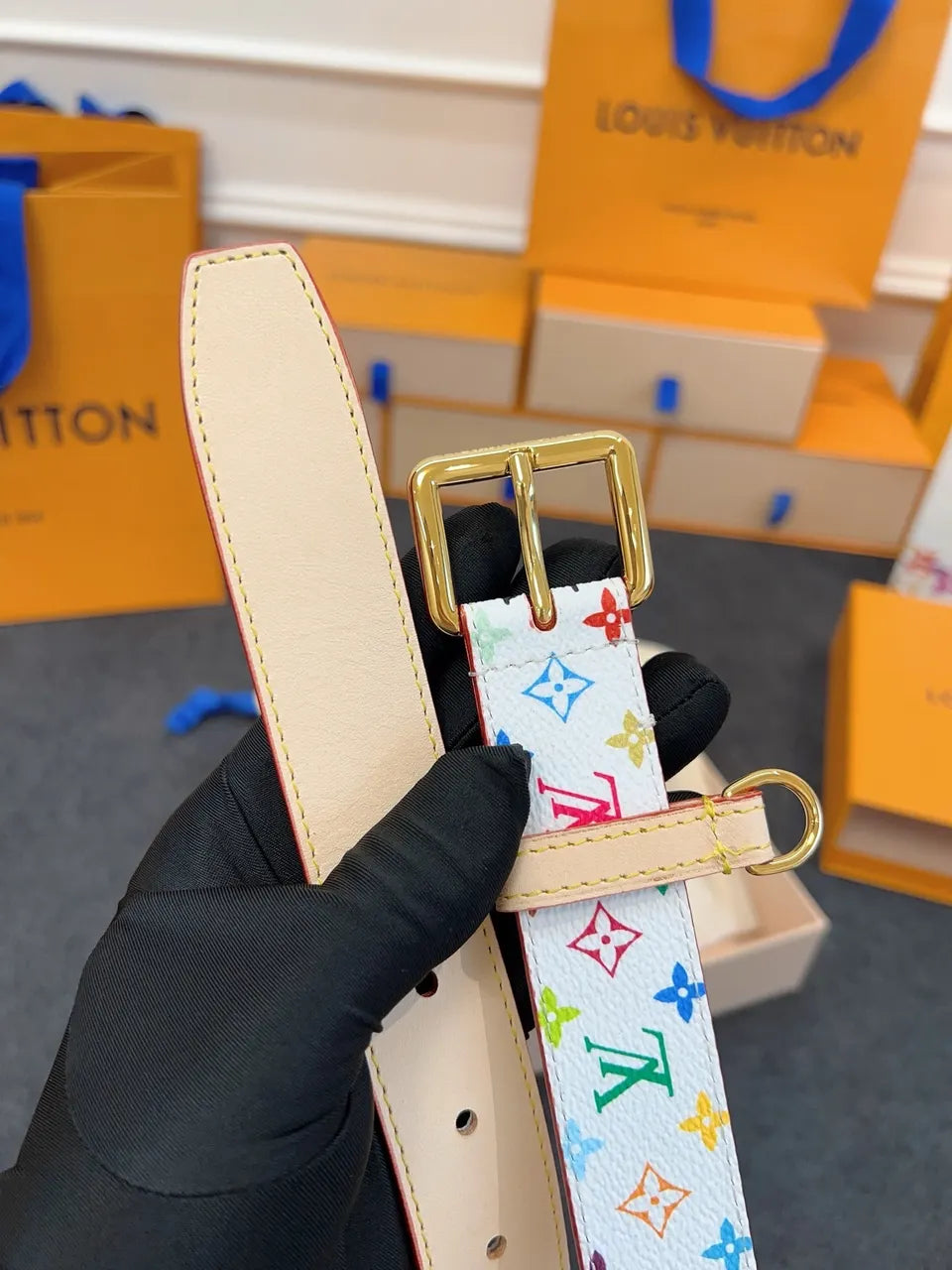 LV White Multicolor Monogram Belt - Hình 6