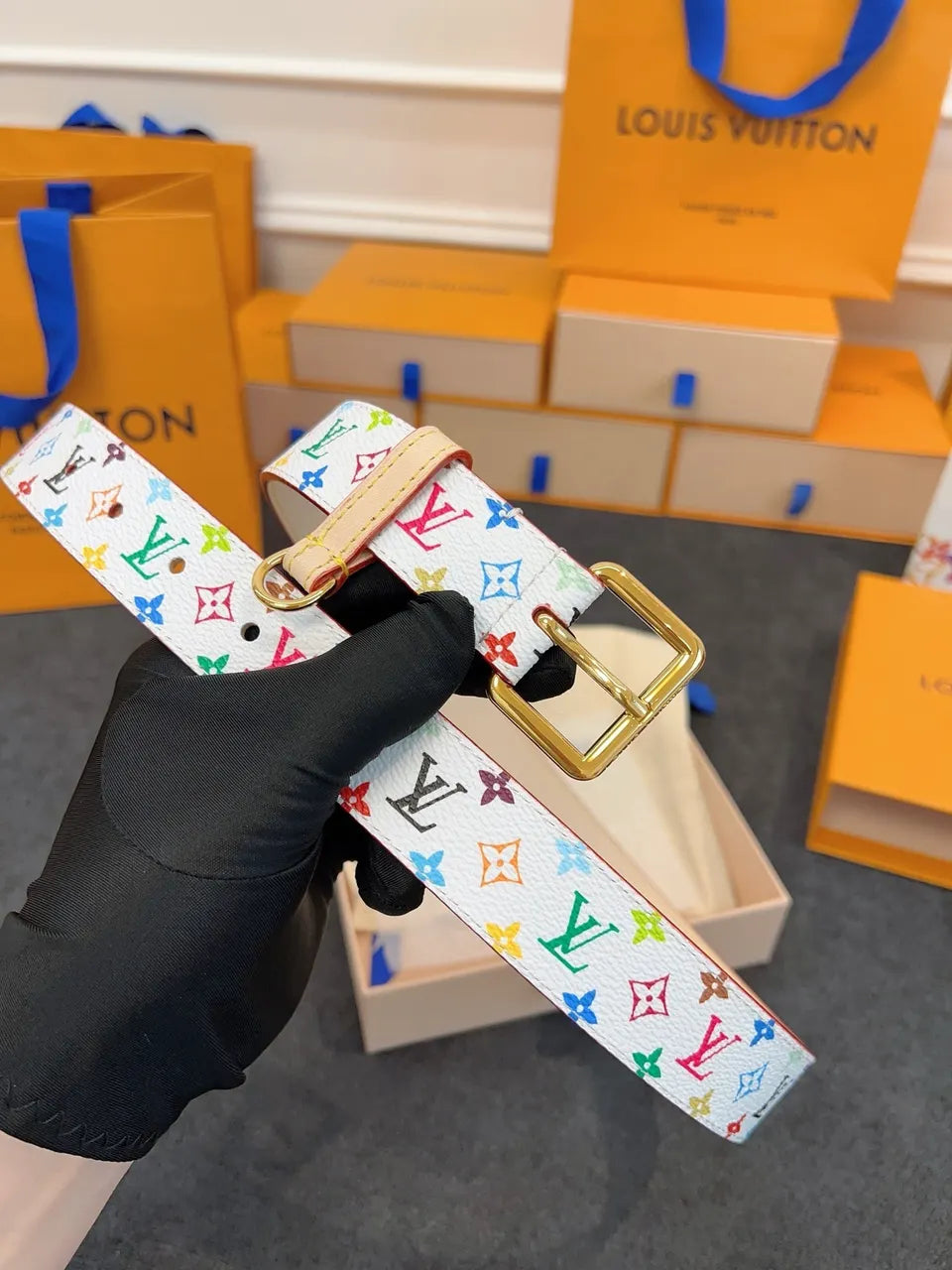 LV White Multicolor Monogram Belt - Hình 7