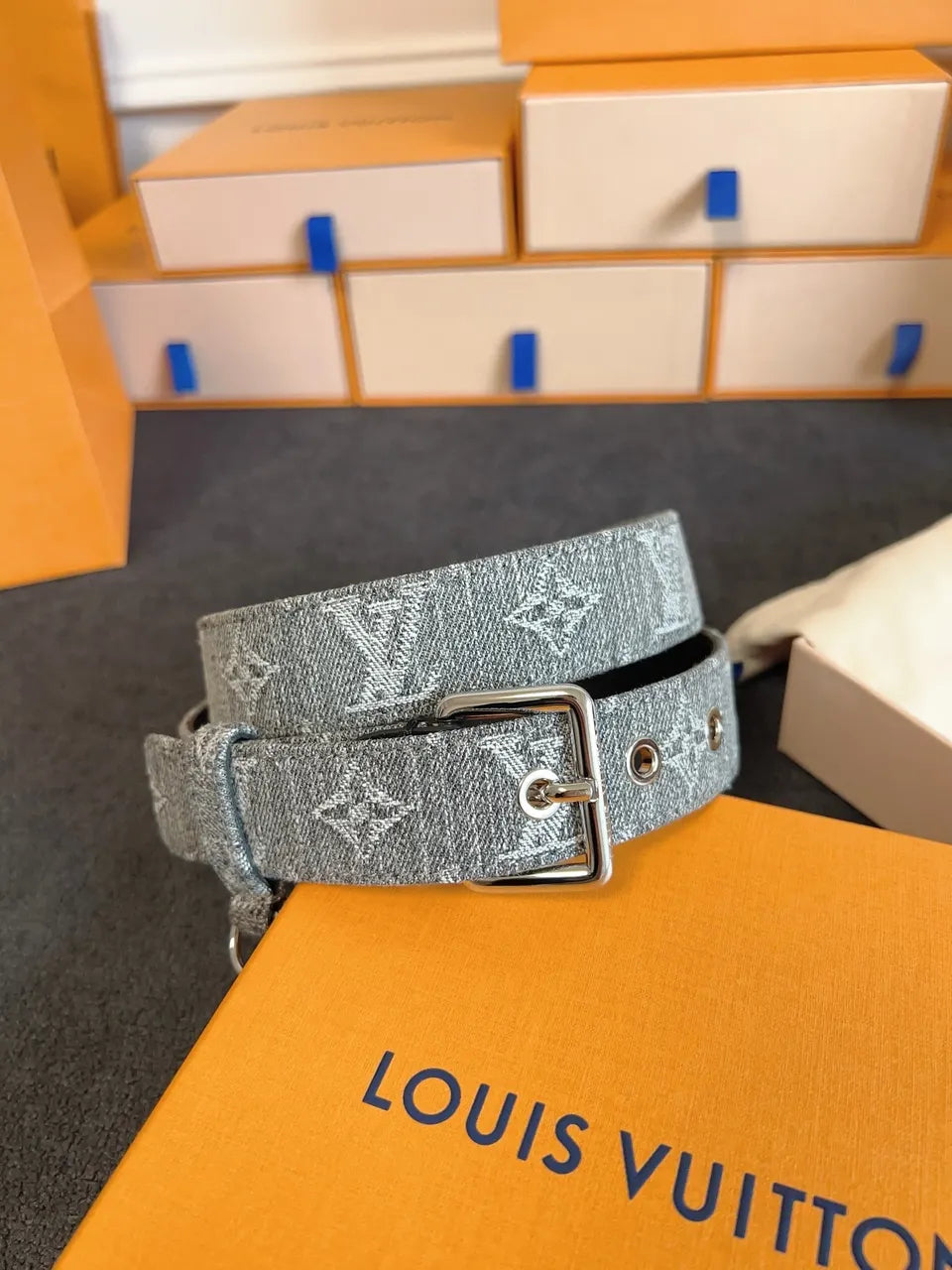 ring Louis Vuitton Grey Monogram Belt - Hình 3