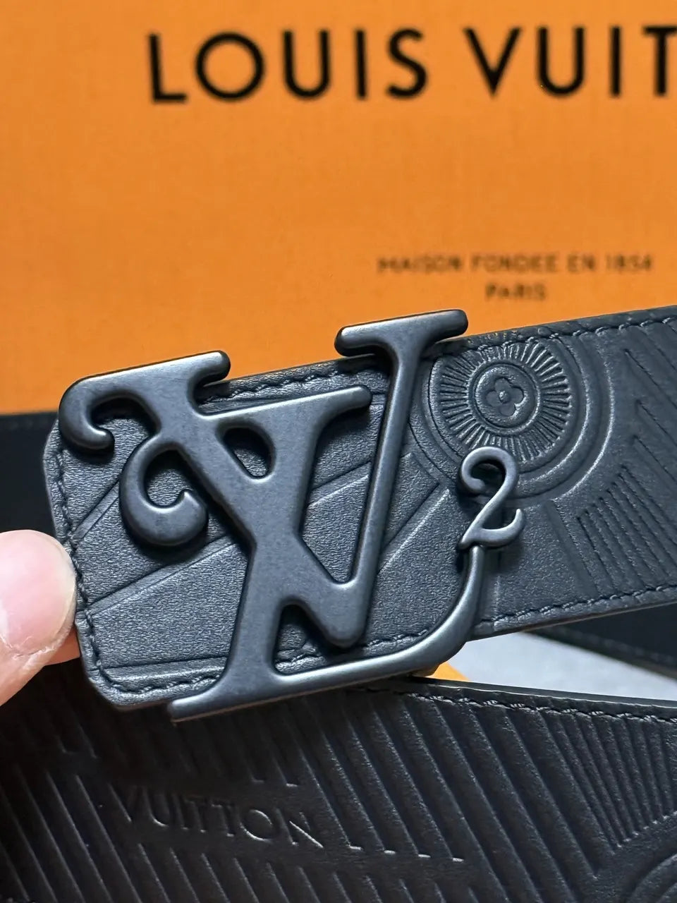 matte Louis Vuitton Black Embossed Belt