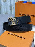 Louis Vuitton Black Embossed Leather Belt gold buckle