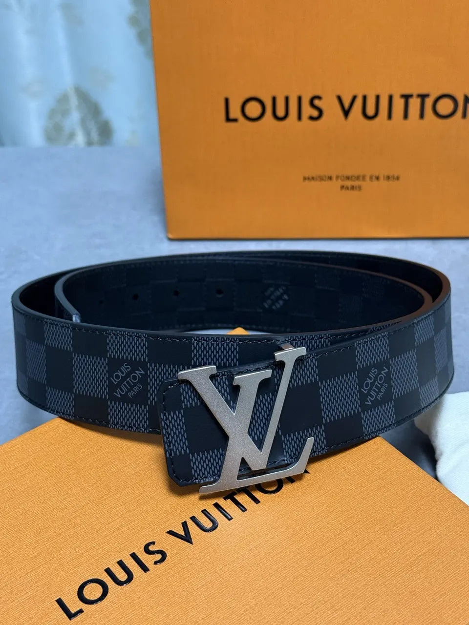 LV Damier Graphite Belt silver - Hình 10