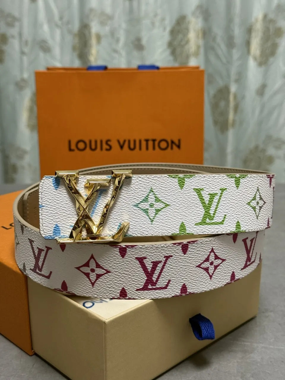 Louis Vuitton White Multicolor Monogram Belt