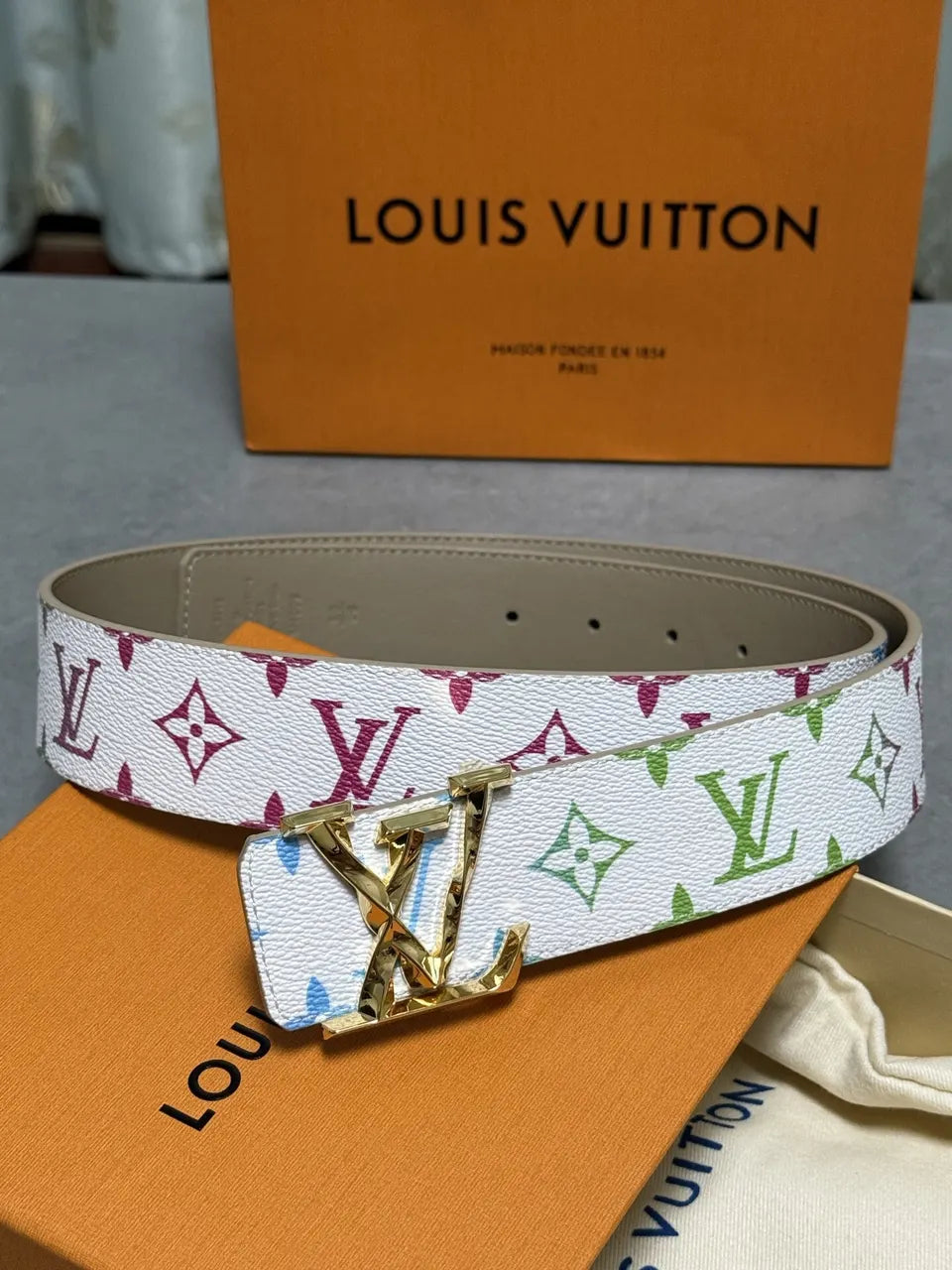 Louis Vuitton White Multicolor Monogram Belt - Hình 3
