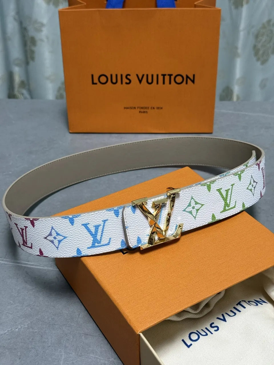 Louis Vuitton White Multicolor Monogram Belt - Hình 6
