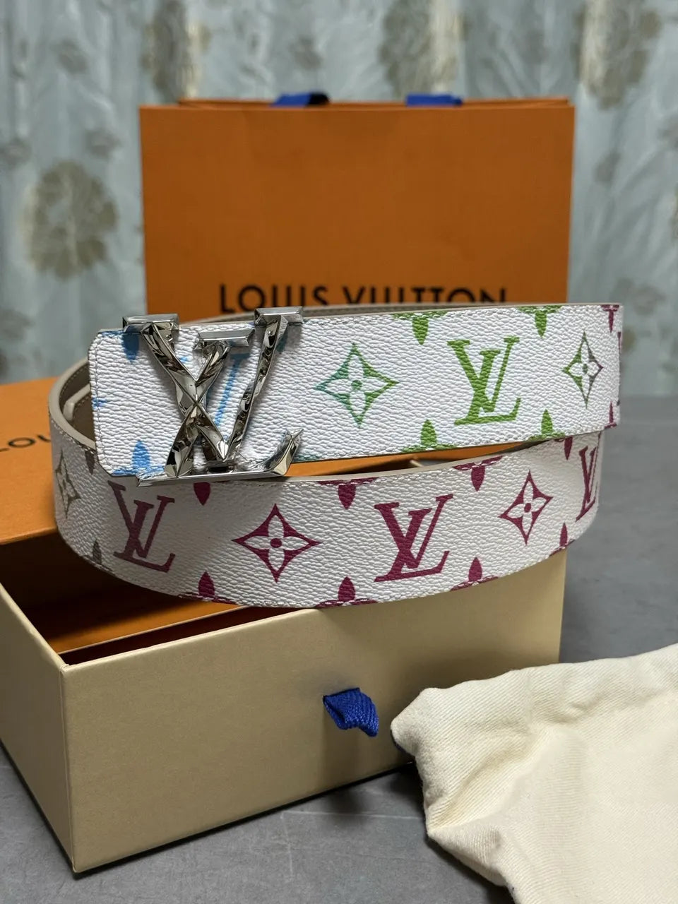 white Louis Vuitton Multicolor Monogram Belt