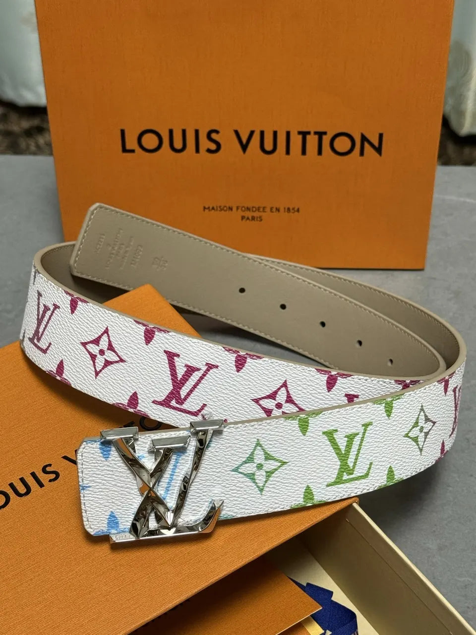white Louis Vuitton Multicolor Monogram Belt - Hình 6