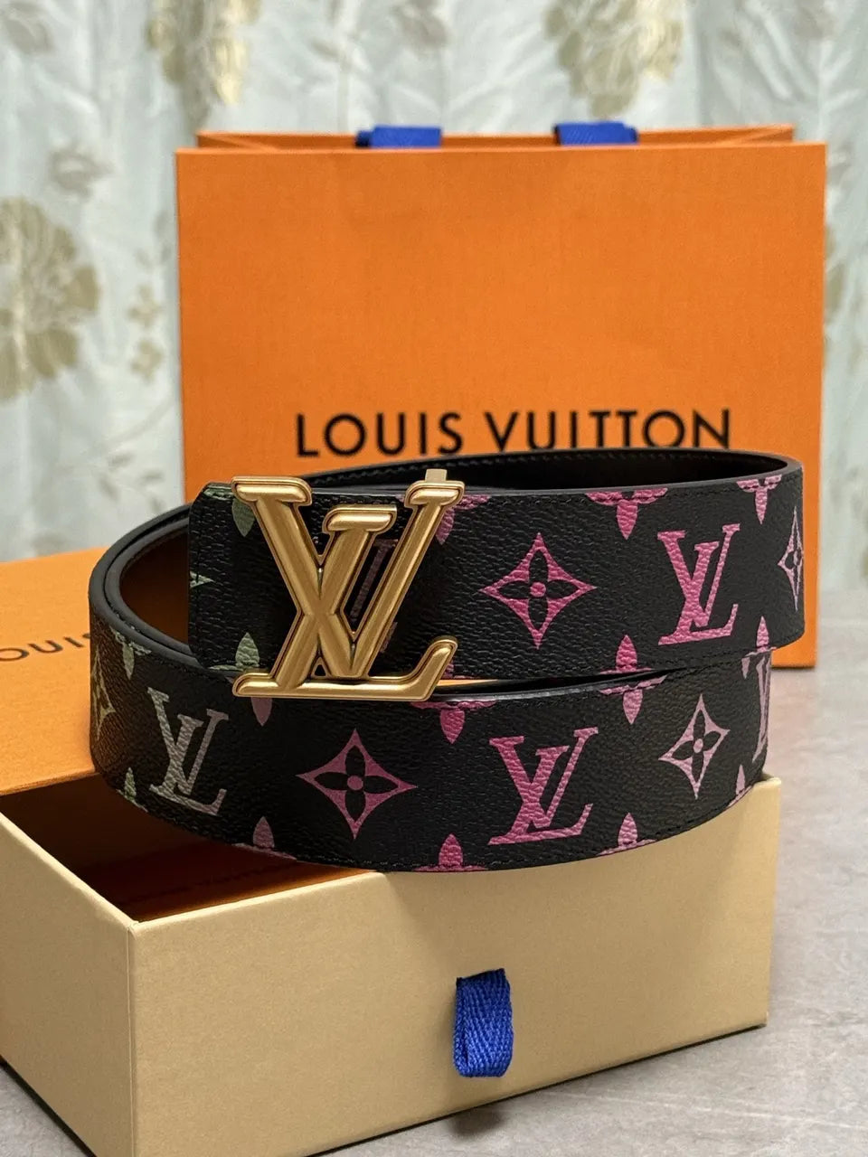 gold LV Multicolor Monogram Belt