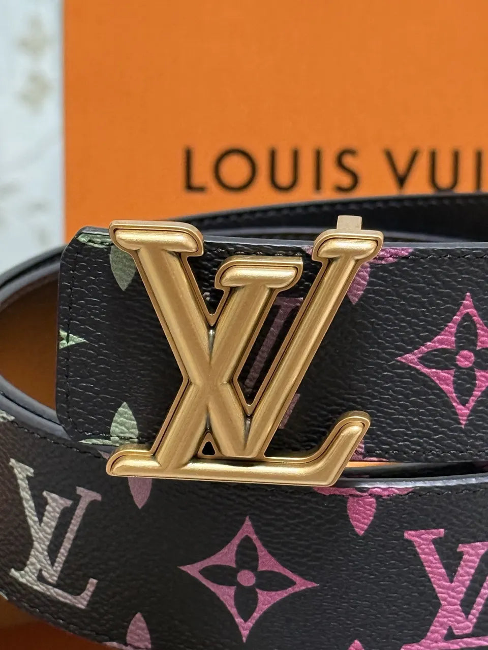 gold LV Multicolor Monogram Belt - Hình 2