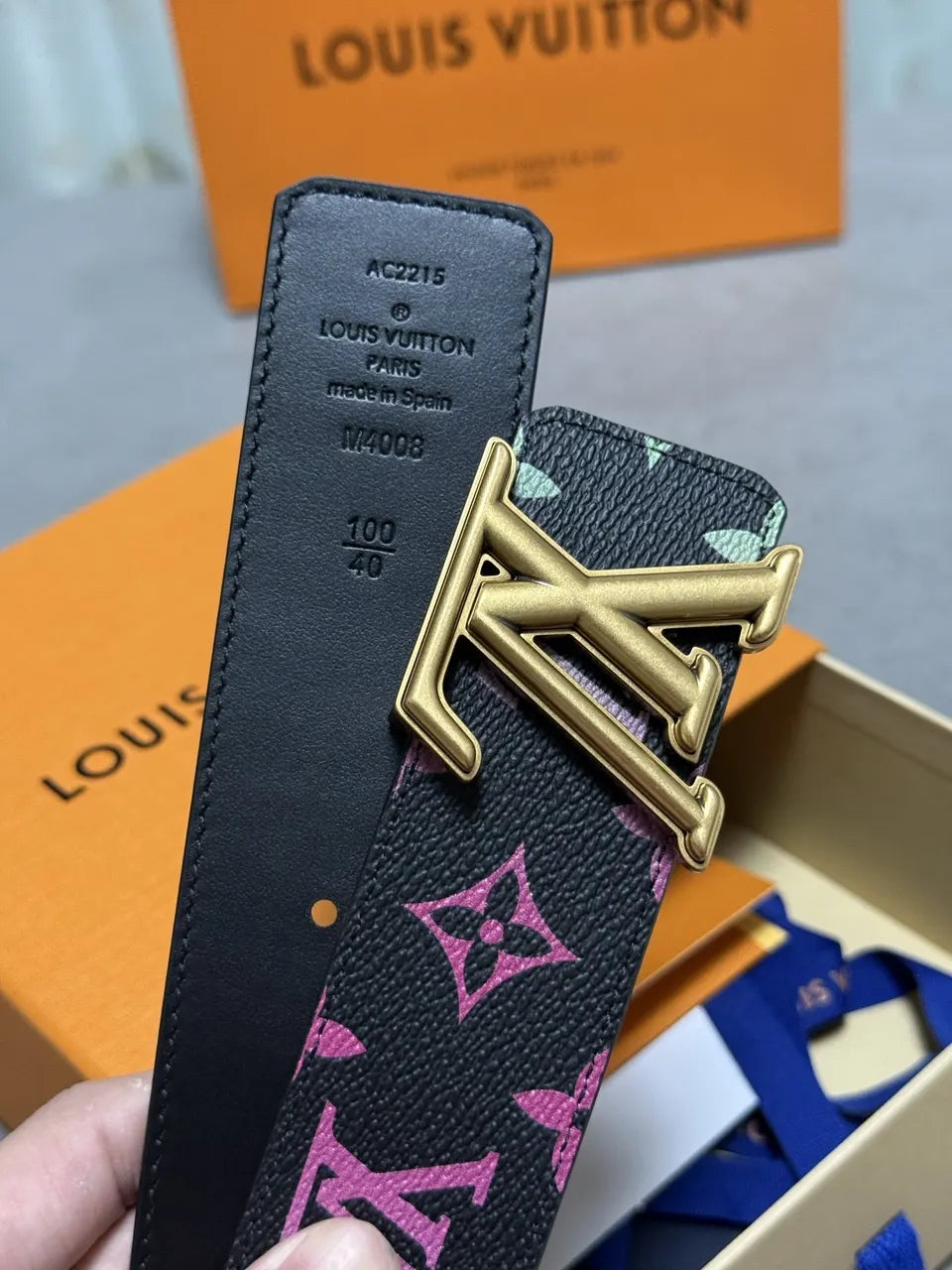 gold LV Multicolor Monogram Belt - Hình 5
